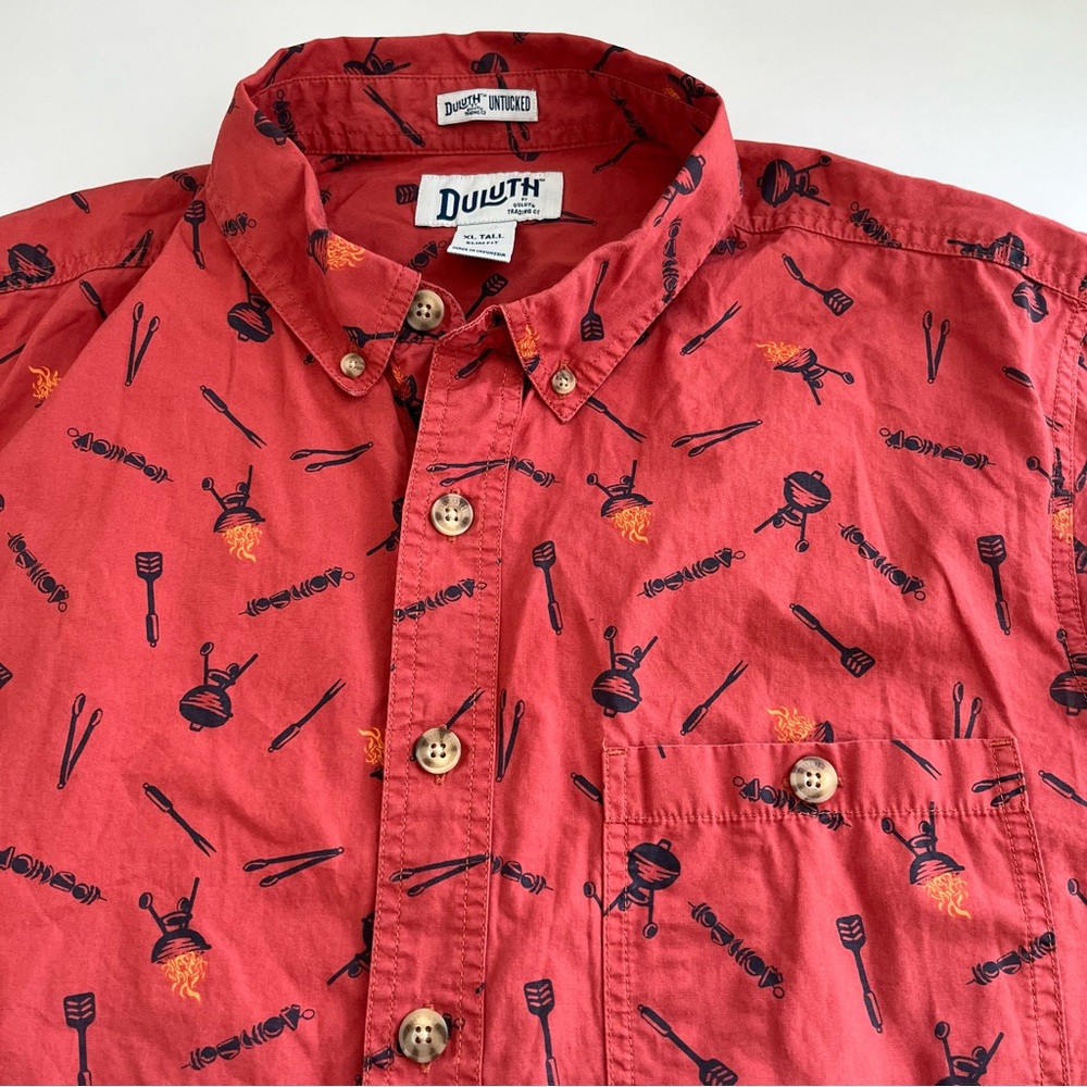 Duluth Trading Company Men’s BBQ Grill Print Short Sleeve Button Down XLT slim